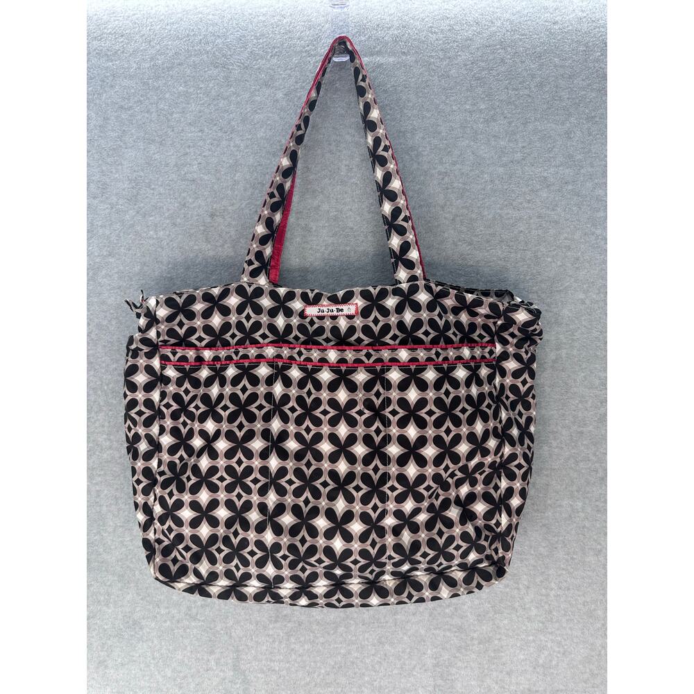 Ju Ju Be Black and Red Tote Diaper Bag Weekender Pockets Large Travel Bag